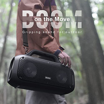 DOSS Extreme Boom Portable Bluetooth Speaker with 60W Mighty Sound-Black | 60W Deep Bass, 30H Playtime,10400mAh Power Bank, IPX6 Waterproof, TWS, BT 5.3, For Camping, Beach, Pool, Grage, Parties. - color: Black