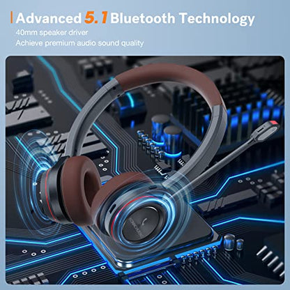 Wireless Headset with Microphone for Work, In-Built with USB Dongle for PC, Bluetooth Headset for Home Office Call Center, Work with Computer, Zoom, Ms Teams, Jabber Video Conference Voice Recognition - style: Duo