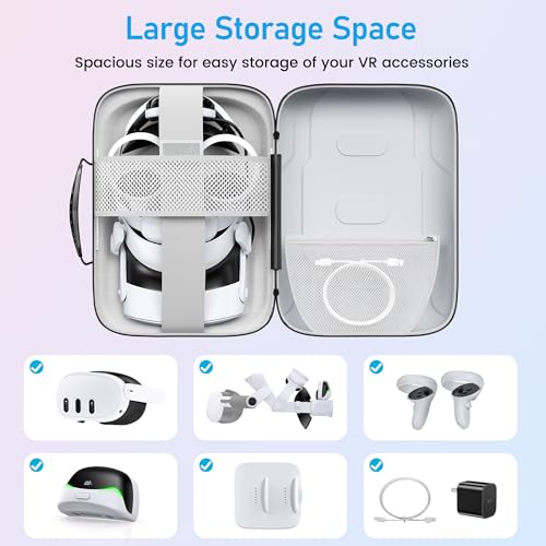 Kawaye Large Hard Carrying Case Compatible with Meta Qeust 3S/Quest3/Quest 2, All in One Portable Travel Case for VR HeadSet, Head Strap, Controller and Other VR Accessories
