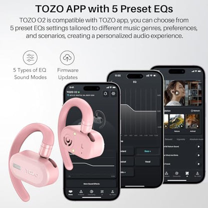 TOZO O2 Open Ear Wireless Earbuds,Multi-Angle Adjust 42H Bluetooth 5.3 - color: Pink