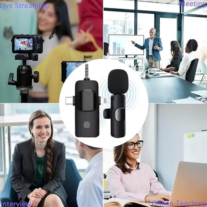 Wireless Lavalier Microphone Dual-Set, 3-in-1 Receiver (Lightning/USB-C/3.5 mm), 2 Clip-On Mics, 20 m Range, Plug-and-Play Audio for iPhone, Android, DSLR, YouTube & Zoom