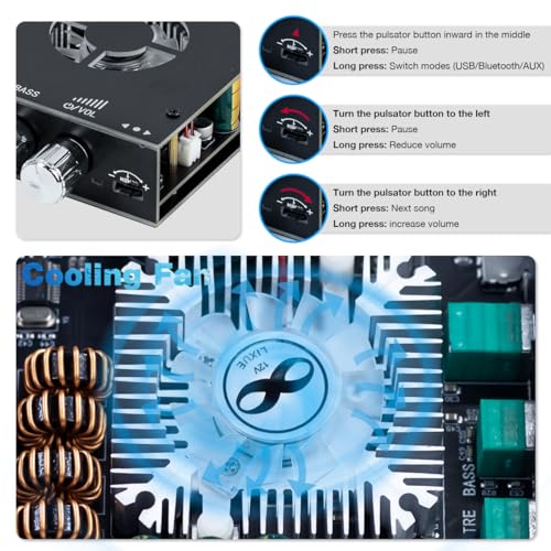 ZK-1602T Bluetooth Amplifier Board, 2.0 Channel 160W+160W Stereo Audio Amp with Treble & Bass Control, DC 15-36V Power Supply, Bluetooth 5.0 & AUX Inputs for Home DIY Speakers - style: ZK-1602T