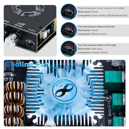 ZK-1602T Bluetooth Amplifier Board, 2.0 Channel 160W+160W Stereo Audio Amp with Treble & Bass Control, DC 15-36V Power Supply, Bluetooth 5.0 & AUX Inputs for Home DIY Speakers - style: ZK-1602T