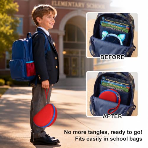 PAIYULE Kids Headphone Case for Riw,Box CT-7S/CT-7, for iClever IC-HS01 | Headphone case for kids, hard EVA shell, mesh pocket, fits cat-ear over-ear models, red, school and travel, box only, Red - color: Red