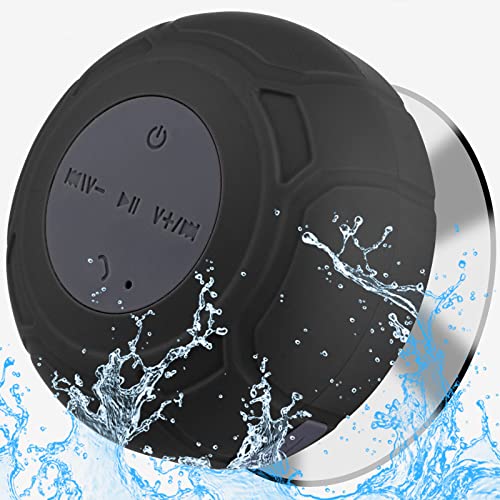 Waterproof Bluetooth Shower Speaker Portable Wireless Water-Resistant Speaker Suction Cup,Built-in Mic Gifts for Kids Speakerphone for iPhone Phone Tablet Bathroom Kitchen - Black - color: Black