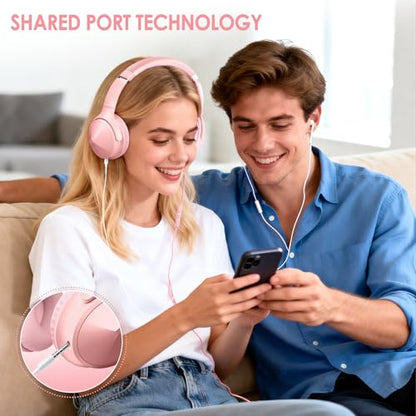 USB C Over Ear Headphones Wired with Mic Volume Control, Pink - color: Coral Pink
