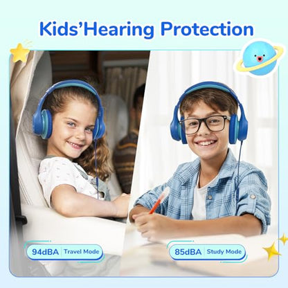 EarFun K3 Kids Headphones, Over Ear Headphones with Microphones, 85/94dB Safe Volume Limit, HD Stereo Sound, 3.5mm Jack, Foldable Wired Headphones for School/Travel/Boys/Girls/Tablet/iPad, Blue | Built-in Mic, 85/94dB Volume Limit, HD Stereo Sound, 3.5mm