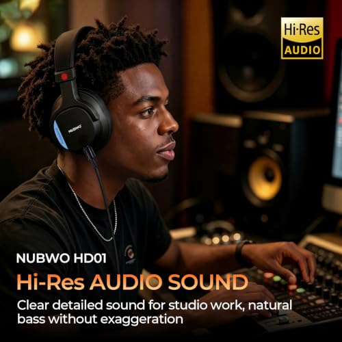 NUBWO HD01 Studio Headphones Wired, Hi-Res Over Ear Headphones with 1/4 inch to 3.5mm Adapter, Lightweight Closed Back DJ Headphones for Piano Guitar AMP Recording Mixer Amplifier