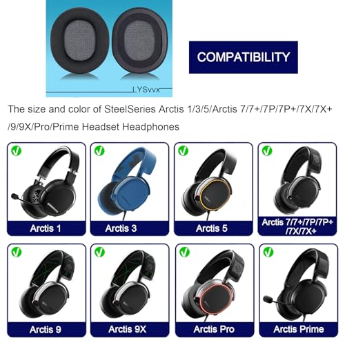 Ear Pads for SteelSeries Arctis 7/Pro/9/9X/5/3/1/Prime/7+/7P/7X Series (Not Fit Nova), High-Density Foam Earads Replacement(Black)