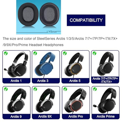 Ear Pads for SteelSeries Arctis 7/Pro/9/9X/5/3/1/Prime/7+/7P/7X Series (Not Fit Nova), High-Density Foam Earads Replacement(Black)