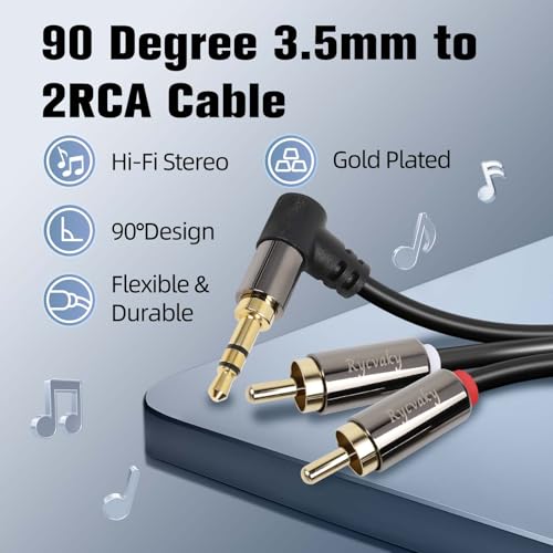 3.5mm Aux to RCA Cable, 90 Degree Angle 3.5mm Male to 2RCA Male Auxiliary Stereo Audio Y Splitter Gold-Plated, Double Shielded for Smartphones, Tablets, Speakers, Home Theater, HDTV,8ft/2 Pack - size: 8 Feet(2 pack)