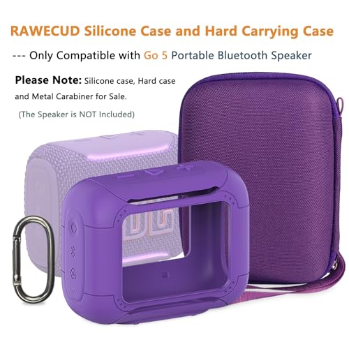 Protective Case for JBL Go 5 Portable Bluetooth Speaker | Accessories Hard Carrying Case and Silicone Cover with Metal Carabiner (Purple Case) - color: Purple Case
