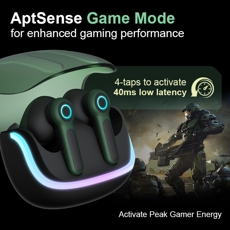G07 Wireless Earbuds with RGB LED Light Gaming Earbuds with 40ms Low Latency Dual Game and Music Mode Earphones Wireless Headphones with 40 Hours Playtime IPX5 Waterproof (Black Moss) - color: color_name