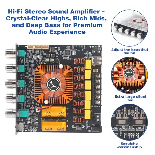 790W 2.1-Channel Mini Bluetooth Amplifier with TWS – 220W×2 + 350W Subwoofer Bluetooth/FM/USB/AUX, IR Remote, DC16–38V, ≥10A,Powerful Deep Bass for DIY Speakers & Home Audio - color: Black SZM-AS21 II