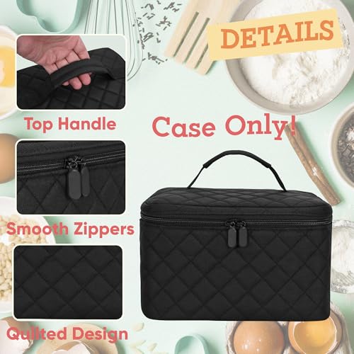 Hand Mixer Carrying Bag for KitchenAid 5/6/7/9 Speed Mixers | Quilted Storage Case with Aluminum Lining, Clear PVC Pocket and Top Handle for Hand Mixer, Beaters and Attachments, Black