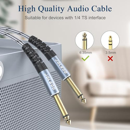 JOLGOO 1/4 Inch Guitar Instrument Cable 3.3 FT 2-Pack, 1/4 inch TS Guitar Cable, Quarter inch Cable, for Electric Guitar, Bass, Keyboard, Mixer, Amplifier, Speaker, Electric Mandolin - color: Grey, size: 3.3 Feet, style: TS Mono Cable 2-Pack