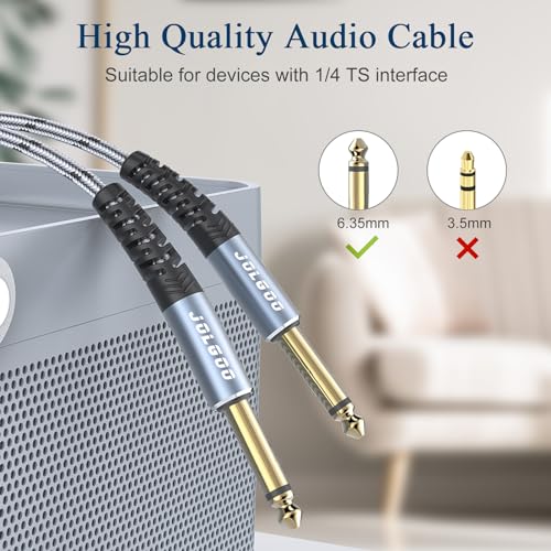 JOLGOO 1/4 Inch Guitar Instrument Cable 10 FT 2-Pack, 1/4 inch TS Guitar Cable, Quarter inch Cable, for Electric Guitar, Bass, Keyboard, Mixer, Amplifier, Speaker, Electric Mandolin - color: Grey, size: 10 Feet, style: TS Mono Cable 2-Pack