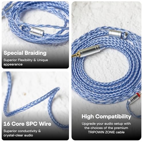 Linsoul Tripowin Zonie 16 Core SilverPlated IEM Cable, Recessed 2pin, 3.5mm - color: Blue