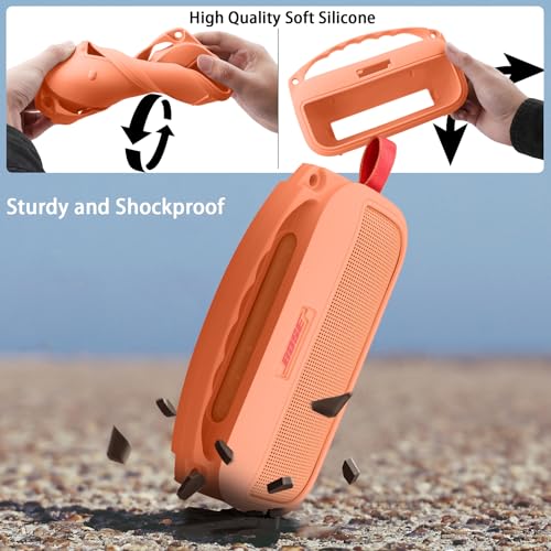 co2CREA Soft Silicone Case for Bose SoundLink Flex 2nd Gen, Orange | Skin-Friendly Handle, Adjustable Shoulder Strap, Crossbody Carrying, Aluminum Carabiner, Lightweight - color: Orange Case