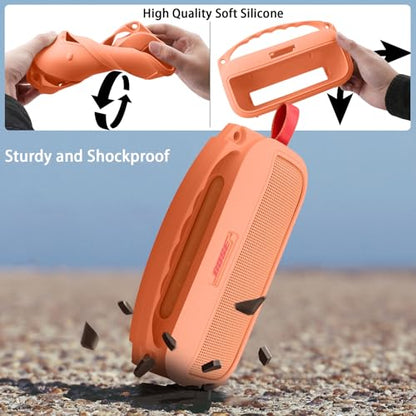 co2CREA Soft Silicone Case for Bose SoundLink Flex 2nd Gen, Orange | Skin-Friendly Handle, Adjustable Shoulder Strap, Crossbody Carrying, Aluminum Carabiner, Lightweight - color: Orange Case