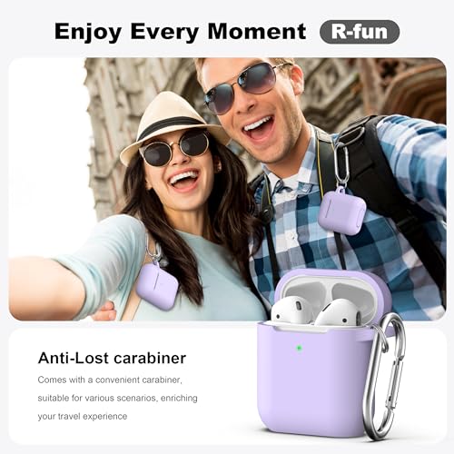 R-fun for AirPods 2nd/1st Case Silicone Cover, Banana Violet | Compatible with Apple AirPods 2nd/1st (2019/2016) Generation with Keychain & Cleaner Kit, Wireless Charging Compatible - color: Banana Violet