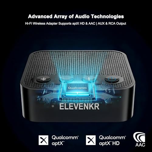 Bluetooth Adapter for Stereo Receiver - aptX HD RCA/3.5mm Output | Bluetooth Audio Receiver for Music Streaming Sound System Works with SmartPhones Tablets, Plug and Play - color: Black