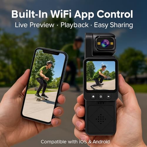 Acuvar Mini Clip-On Body Camera 1080P with 360° Rotating Lens, Wearable Recording Camera with WiFi, LCD Screen & 64GB Card