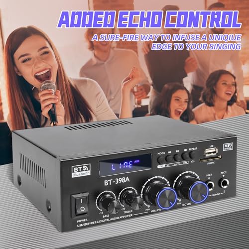 BT-398A Bluetooth 5.0 Stereo Receivers,2 Channel 450W Home Amplifier | 450Wx2 Stereo Receiver with FM Radio,USB/SD/AUX Optical & Coaxial Input for Passive Speakers