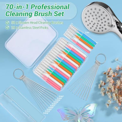 MAPVOLUT 70-in-1 Shower Head Cleaner Kit - 50 Micro Brushes + 20 Steel Picks for Clogged Nozzles, Stanley Cups, 3D Printers, Faucets -Each Tools Storage Case, Tiny Hole Unclogging Tool - color: Pink+white+orange+green+blue