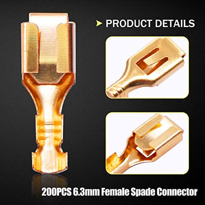 Twidec/200PCS 6.3mm Female Spade Connector Quick Splice Crimp Terminals Non Insulated Wire Connector for Electrical Wiring Relay Car Audio Speaker N-005-6.3MM-FH - size: 6.3mm Female A