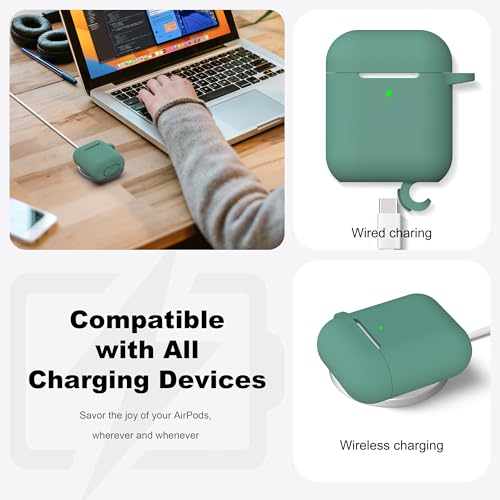 for AirPods 2nd/1st Case Silicone Cover, Pine Green | Compatible with Apple AirPods 2nd/1st (2019/2016) Generation with Keychain & Cleaner Kit, Wireless Charging Compatible - color: E1-Pine Green
