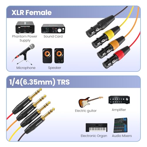 4 Channel XLR Female to 1/4 Snake Cables, TRS to XLR 6ft 2Pack - size: 4-channel 6ft 2Pack