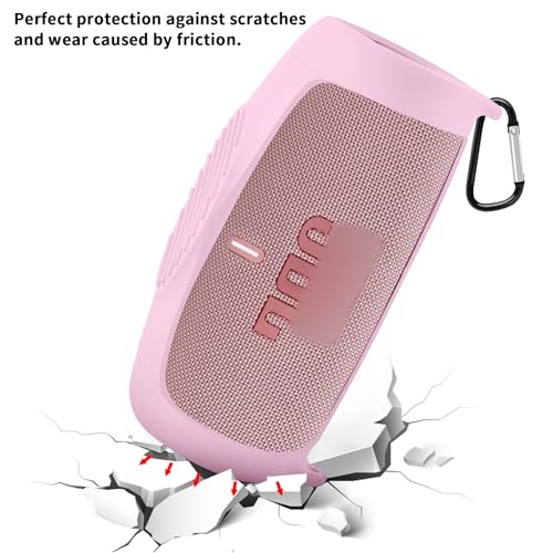 Silicone Case Cover for JBL Charge 5 Portable Bluetooth Speaker | Travel Gel Soft Skin,Waterproof Rubber Carrying Pouch with Strap (Pink) - color: Pink