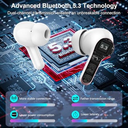 Wireless Earbuds Bluetooth Headphones, 2025 Hi-Fi Stereo Deep Bass Ear Buds, 4 ENC Noise Cancelling Mic, USB Fast Charging in-Ear Earphones, IP7 Waterproof Workout Sport for Laptop Pad Android iOS - color: Rose Gold