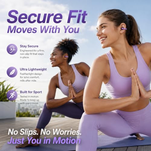 OpenEarRing Open Ear Headphones, Open Ear Earbuds, Clip-On Wireless Earbuds with Bluetooth 6.0, Built-in Mic, 40H Playtime, Lightweight Secure Fit Earbuds for Running, Sports, Workout, purple earbuds