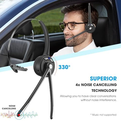 Bluetooth Headset with Microphone, Noise Canceling Wireless On Ear Headphones, Bluetooth Headphones with Mic Charging Base, Phone Headset Mute Button for Laptop, Skype, Call Centers, Office, Trucker - color: Black-03