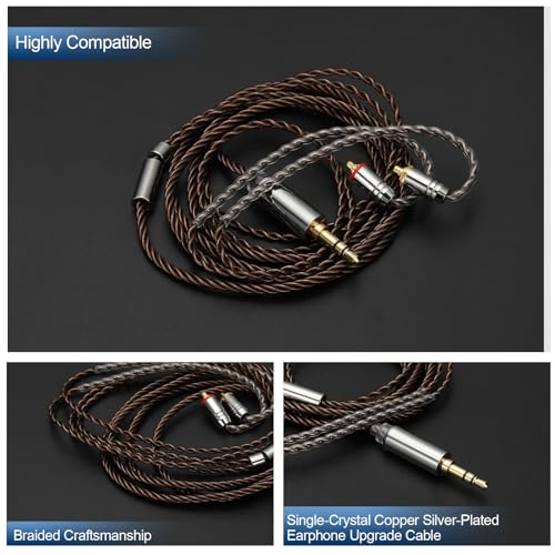 IEM Earphone Cable 1.2M Long, 28AWG 4-Cores High Purity HiFi in Ear Cable Silver-Plated Extension Wires for Replacement Ananda Arya HE400SE, Black Brown (2.5mm, 2PIN)