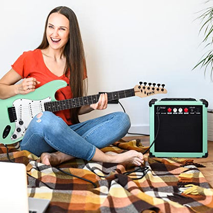 LyxPro Electric Guitar Amp 20 Watt Amplifier Built in Speaker Headphone Jack and Aux Input Includes Gain Bass Treble Volume and Grind - Green - color: Green, size: 20 Watt