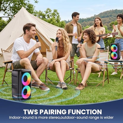 Bluetooth Speaker with 3 Wireless Microphones, Portable Party Speaker for Adults & Kids with Lights, Speakers Bluetooth Wireless, Floorstanding Speakers Support TWS/AUX/USB/TF Card for Home Party Gift - size: 3 Mics