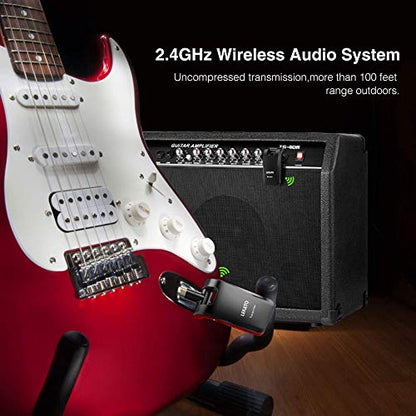 LEKATO Wireless Guitar System 2.4GHz Rechargeable Audio Wireless Transmitter Receiver 6 Channels for Guitar Bass Electric Instruments, Stereo and Mono 1/4” & 1/8” 2 in 1 Plugs,Black(WS-60) - color: black