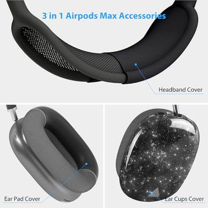 Case Cover for AirPods Max Headphone,Glitter Shell Pattern TPU Ear Cup Case,Silicone Ear Pad/Headband Protective Cover Accessories Compatible with Apple AirPods Max(2024/2020),Glitter Black Seashell - color: Glitter Black Seashell