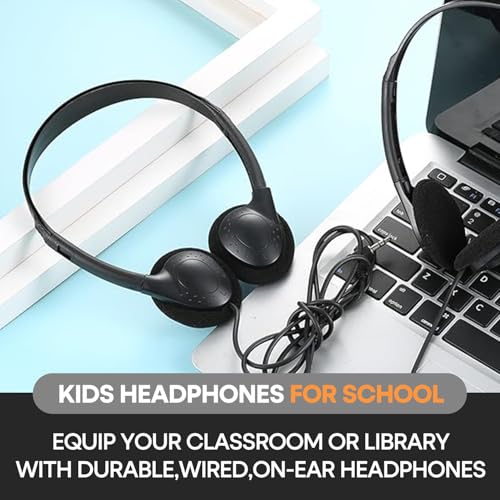 Classroom Headphones Bulk 12 Pack Class Set for School Students Kids and Adult -Sturdy Wired 3.5mm Plug (Black, 12 Pack) - color: Black, size: 12 Pack