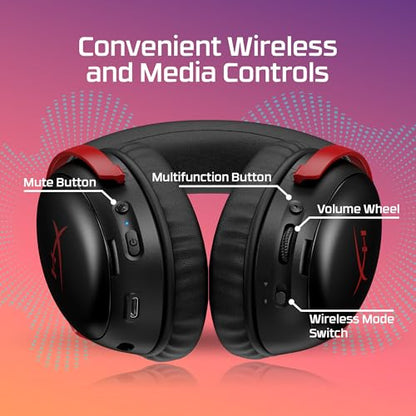 HyperX Cloud III S – Wireless Gaming Headset, 2.4GHz, Bluetooth, Battery Life up to 120 Hours 2.4GHz / 200 Hours Bluetooth, 53mm Angled Drivers, 10mm Detachable Mic, Customizable – Black/Red | 2.4GHz, Bluetooth, 53mm Angled Drivers, 10mm Detachable Mic -