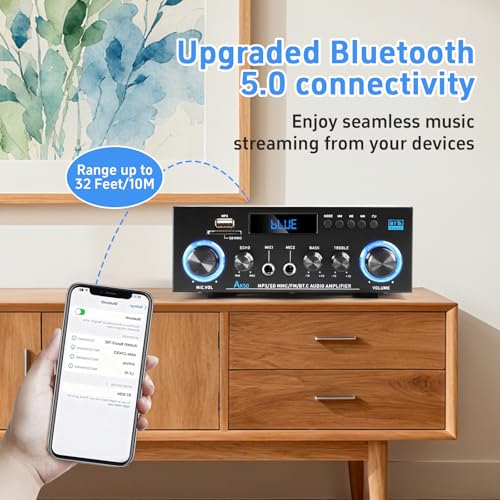AK50 Bluetooth 5.0 Stereo Receivers, 2 Channel 400W Home Stereo Amplifier - size: AK-50