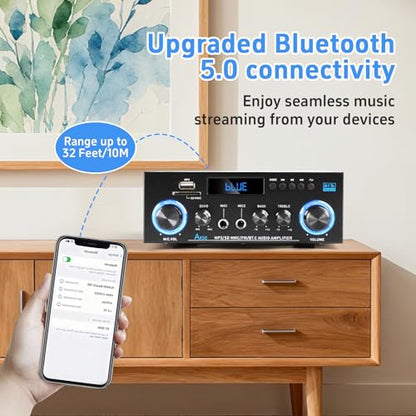 AK50 Bluetooth 5.0 Stereo Receivers, 2 Channel 400W Home Stereo Amplifier - size: AK-50