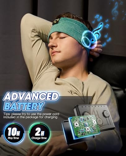 Perytong Sleep Headphones Wireless, Bluetooth Sports Headband Headphones with Ultra-Thin HD Stereo Speakers Perfect for Sleeping,Workout,Jogging,Yoga,Insomnia, Air Travel, Meditation (Green) - color: Green