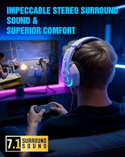 Gaming Headset for Xbox Series X|S Xbox One PS5 PS4 PC Switch Mac, Wired | 7.1 Surround Sound Over Ear Headphones, RGB Lighting, Flip Noise Canceling Mic, 50mm Drivers, Memory Foam Earcups