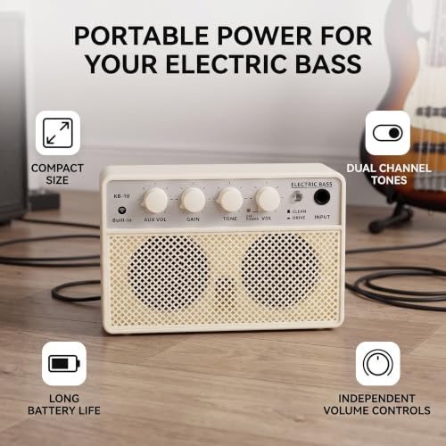 KOKKO KB-10 Bass Amplifier Portable Mini Bluetooth Audio 10W Mini Bass Amplifier Portable Rechargeable Bass Guitar Practice Amplifier