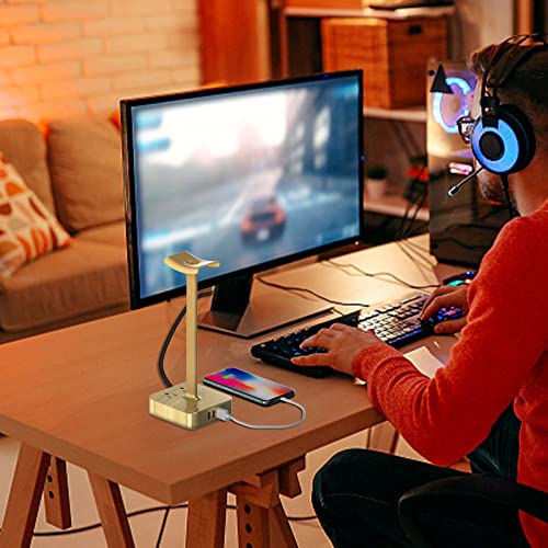Headphone Stand with 3 USB Charger Desk Gaming Headset Holder Hanger Rack with 3 USB Charging Ports and 2 AC Outlets - Suitable for Gamer Desktop Table Game Earphone Accessories Boyfriend Gifts