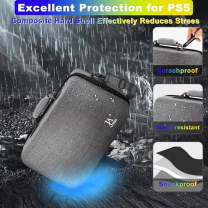 Hard Shell Carrying Case for PS5, PS5 Pro, Travel Protective Bag Suitable for Playstation 5 Digital Edition, Console, Controllers, Headset and Gaming Accessories, Grey - color: Light Grey